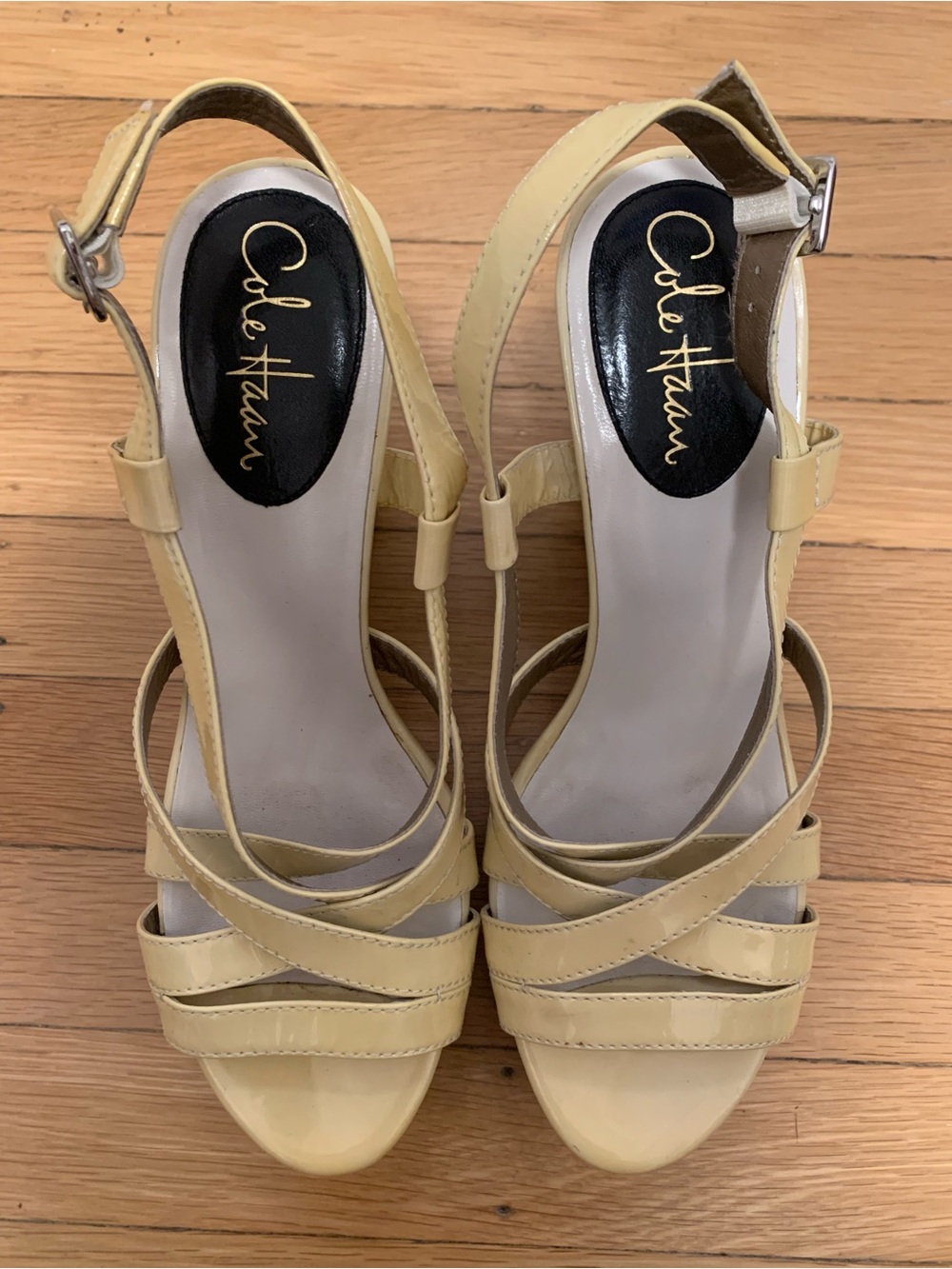 EUC Cole Haan Multi Black/White Woven Hi Wedge Platform Yellow Sandals Size 8.5M - Picture 11 of 14